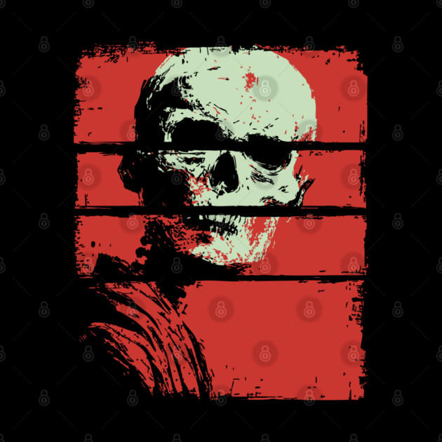 Skull in Red Retro Horror Poster by TuncGK