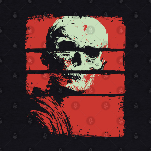 Skull in Red Retro Horror Poster by TuncGK