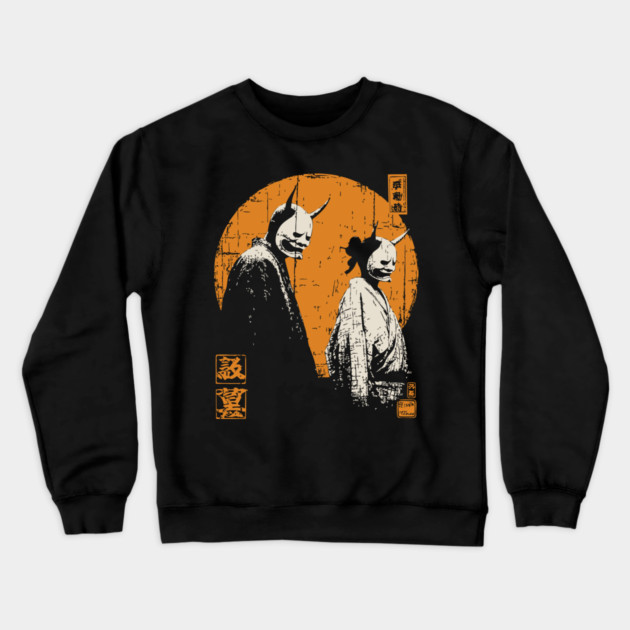 Twin Oni Demons Vintage Illustration Crewneck Sweatshirt by TuncGK