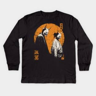 Twin Oni Demons Vintage Illustration Kids Long Sleeve T-Shirt