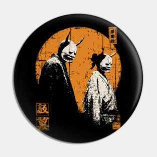 Twin Oni Demons Vintage Illustration Pin