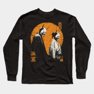 Twin Oni Demons Vintage Illustration Long Sleeve T-Shirt