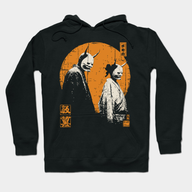 Twin Oni Demons Vintage Illustration Hoodie by TuncGK