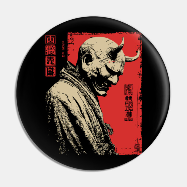 Japanese Oni Demon Mask Portrait Pin by TuncGK