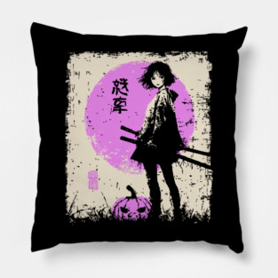 Anime Girl With Katana and Pumpkin Pillow