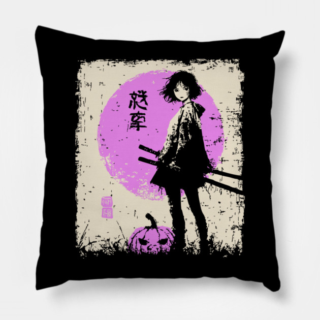 Anime Girl With Katana and Pumpkin Pillow by TuncGK