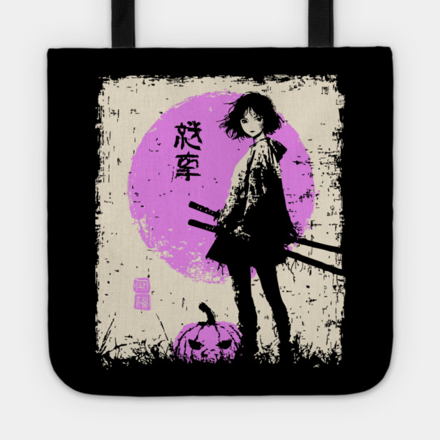 Anime Girl With Katana and Pumpkin Tote by TuncGK