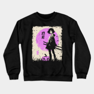 Anime Girl With Katana and Pumpkin Crewneck Sweatshirt