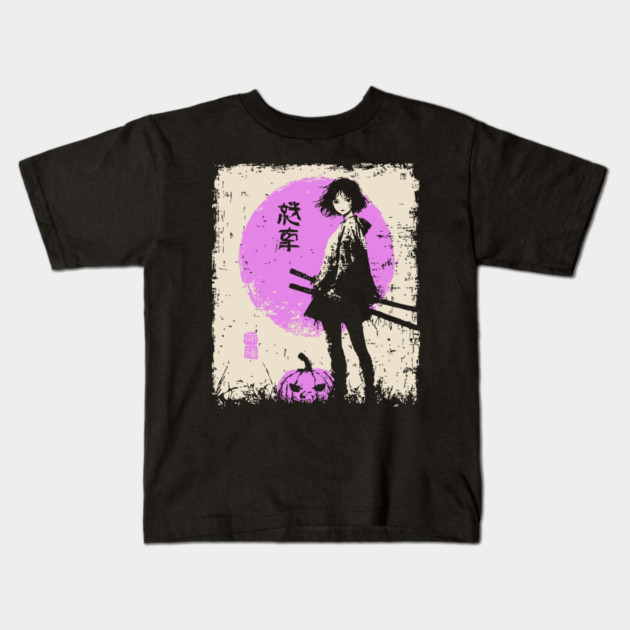 Anime Girl With Katana and Pumpkin Kids T-Shirt by TuncGK