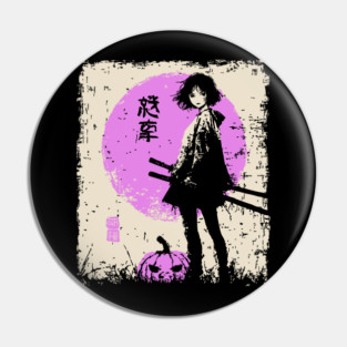 Anime Girl With Katana and Pumpkin Pin
