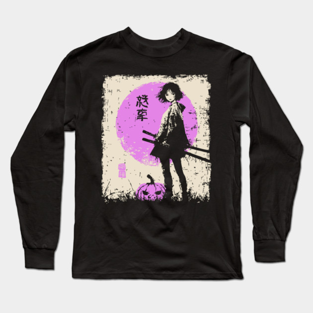Anime Girl With Katana and Pumpkin Long Sleeve T-Shirt by TuncGK