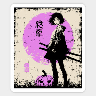 Anime Girl With Katana and Pumpkin Sticker