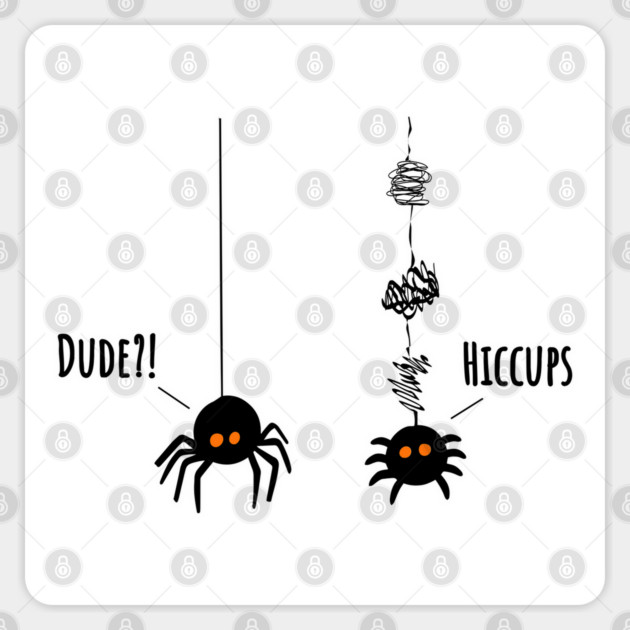 Two Little Spiders "Dude?!" "Hiccups" funny webbing design Sticker by Luxinda