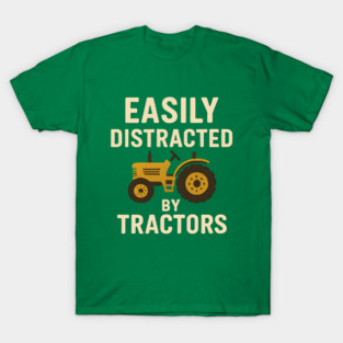 Easily Distracted By Tractors Funny Tractor Farmer Vintage T-Shirt