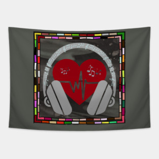 Love & Music – Red Heart, Headphones, and Musical Notes Design Tapestry