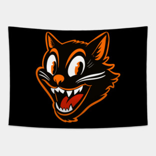 Retro vintage Halloween black cat Tapestry