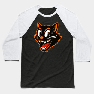 Retro vintage Halloween black cat Baseball T-Shirt