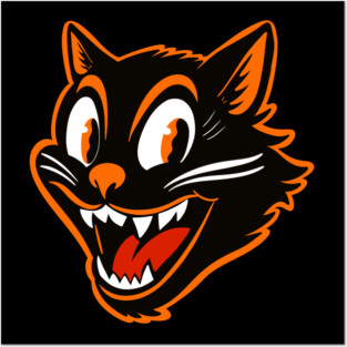 Retro vintage Halloween black cat Posters and Art