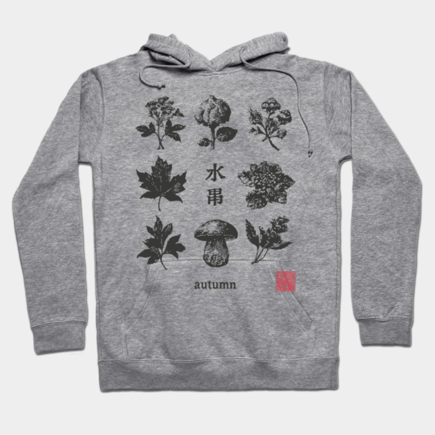 Autumn Mushrooms and Japanese Botanical Art Hoodie by TuncGK