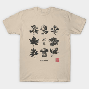 Autumn Mushrooms and Japanese Botanical Art T-Shirt
