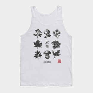Autumn Mushrooms and Japanese Botanical Art Tank Top
