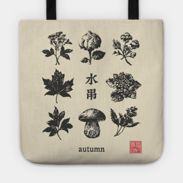 Autumn Mushrooms and Japanese Botanical Art Tote by TuncGK