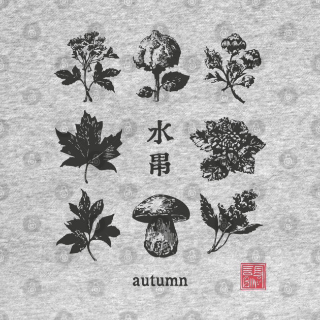 Autumn Mushrooms and Japanese Botanical Art by TuncGK