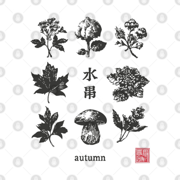 Autumn Mushrooms and Japanese Botanical Art by TuncGK