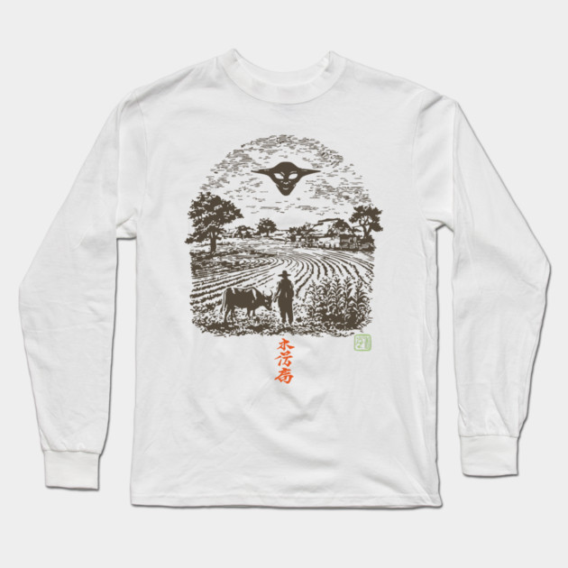 UFO Over the Farm Fields Long Sleeve T-Shirt by TuncGK