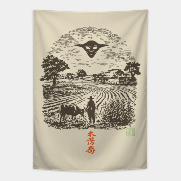 UFO Over the Farm Fields Tapestry by TuncGK