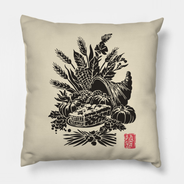 Cornucopia Harvest Illustration Pillow by TuncGK