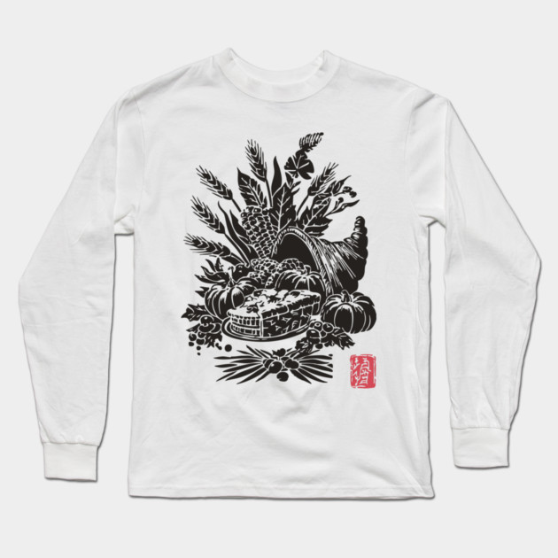 Cornucopia Harvest Illustration Long Sleeve T-Shirt by TuncGK
