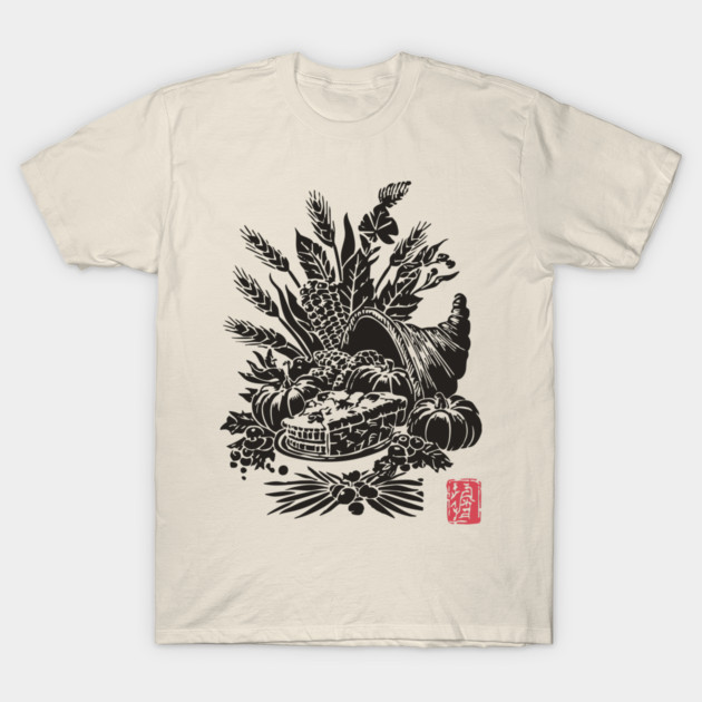 Cornucopia Harvest Illustration T-Shirt by TuncGK