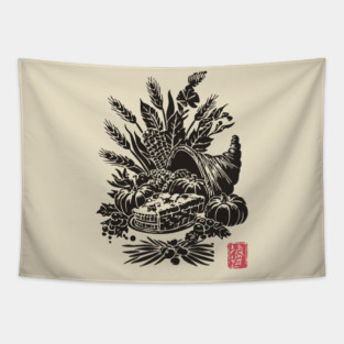 Cornucopia Harvest Illustration Tapestry