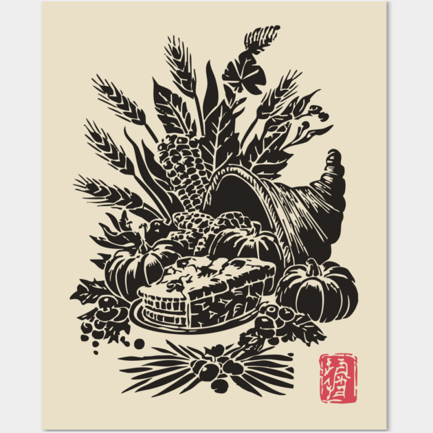 Cornucopia Harvest Illustration Wall Art by TuncGK