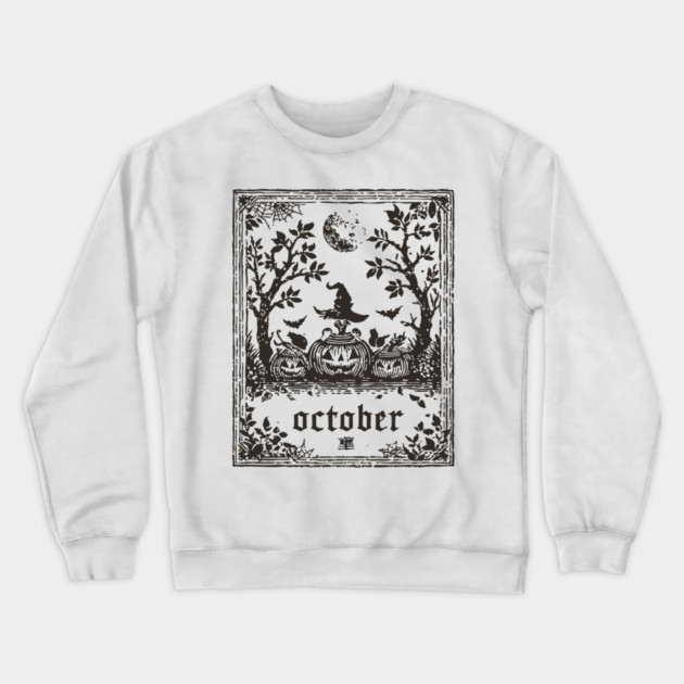 October Witch and Pumpkins Crewneck Sweatshirt by TuncGK