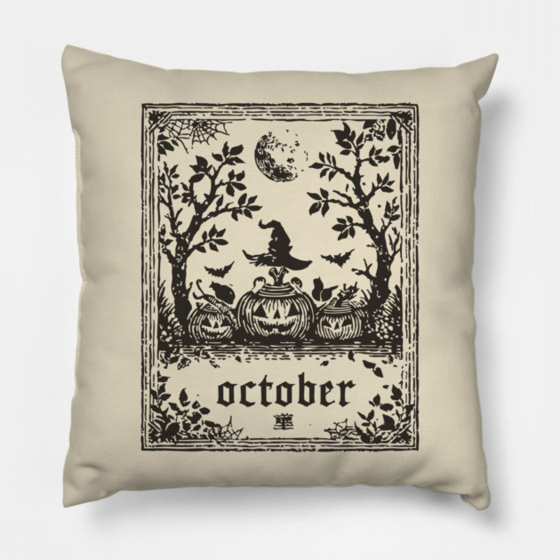 October Witch and Pumpkins Pillow by TuncGK