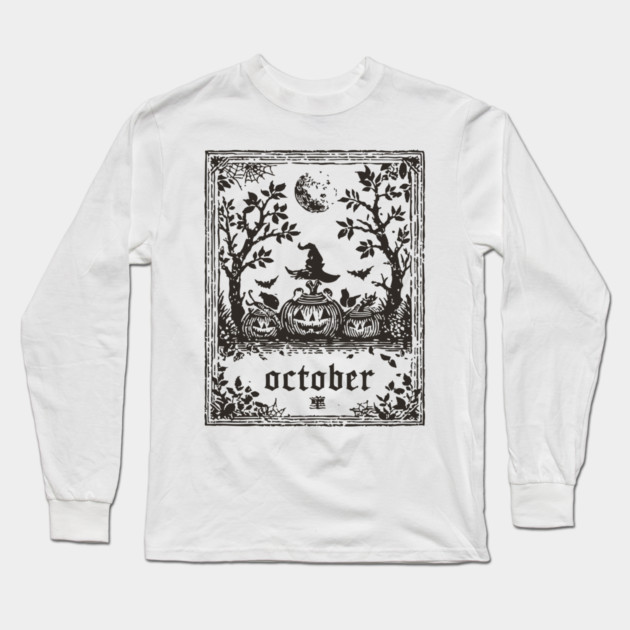 October Witch and Pumpkins Long Sleeve T-Shirt by TuncGK