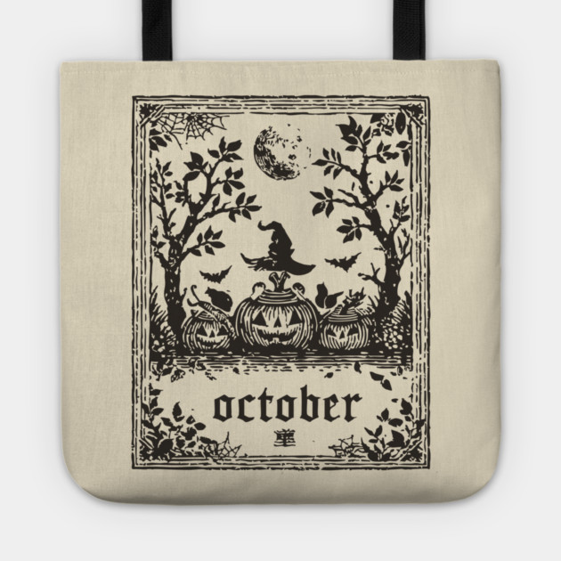 October Witch and Pumpkins Tote by TuncGK