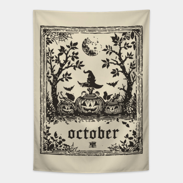 October Witch and Pumpkins Tapestry by TuncGK