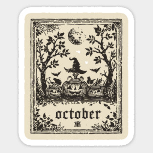 October Witch and Pumpkins Sticker