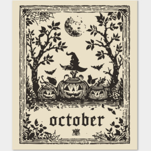 October Witch and Pumpkins Posters and Art