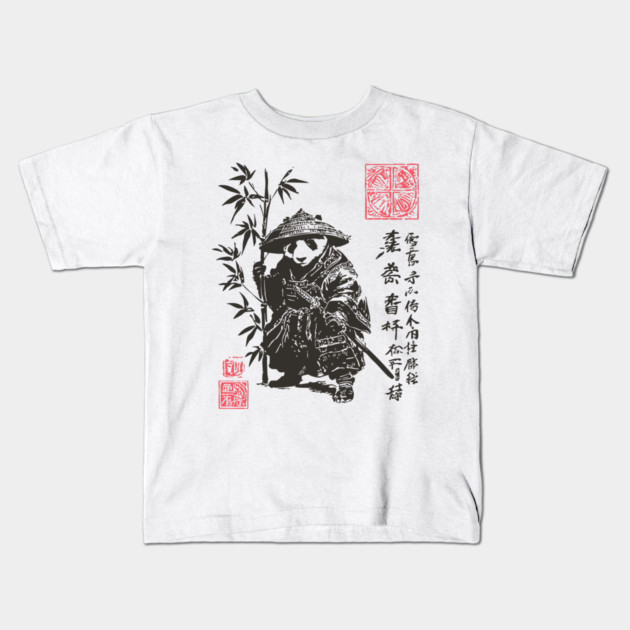 Samurai Panda with Japanese Script Kids T-Shirt by TuncGK