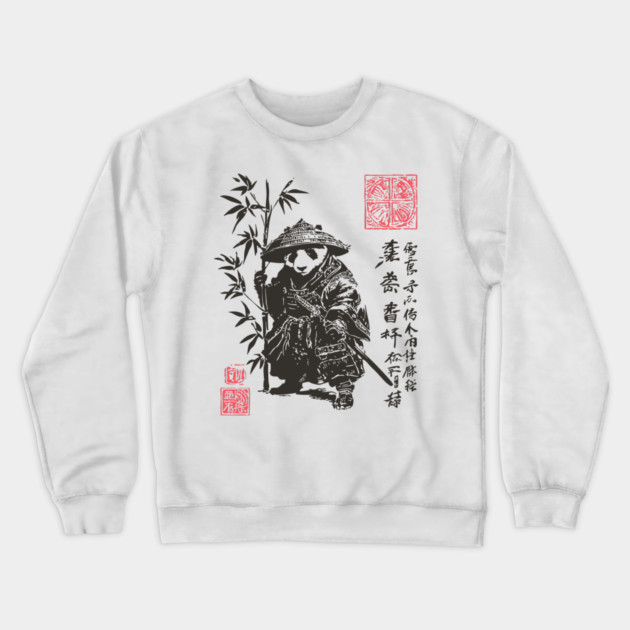 Samurai Panda with Japanese Script Crewneck Sweatshirt by TuncGK
