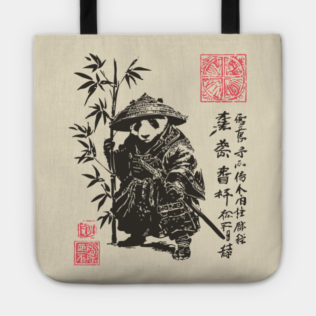 Samurai Panda with Japanese Script Tote by TuncGK