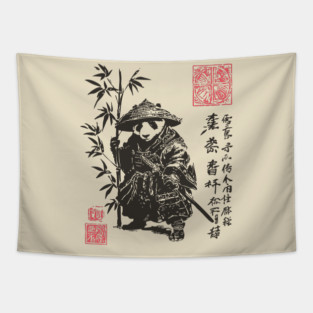 Samurai Panda with Japanese Script Tapestry