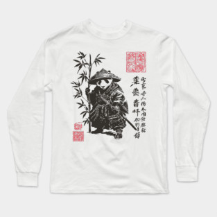 Samurai Panda with Japanese Script Long Sleeve T-Shirt