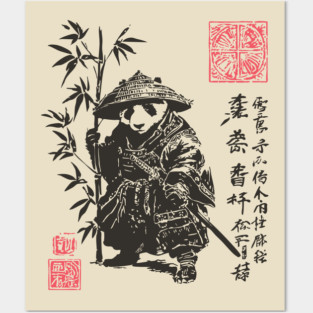 Samurai Panda with Japanese Script Posters and Art