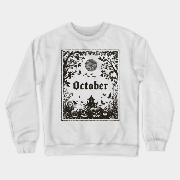 October Haunted House Scene Crewneck Sweatshirt by TuncGK