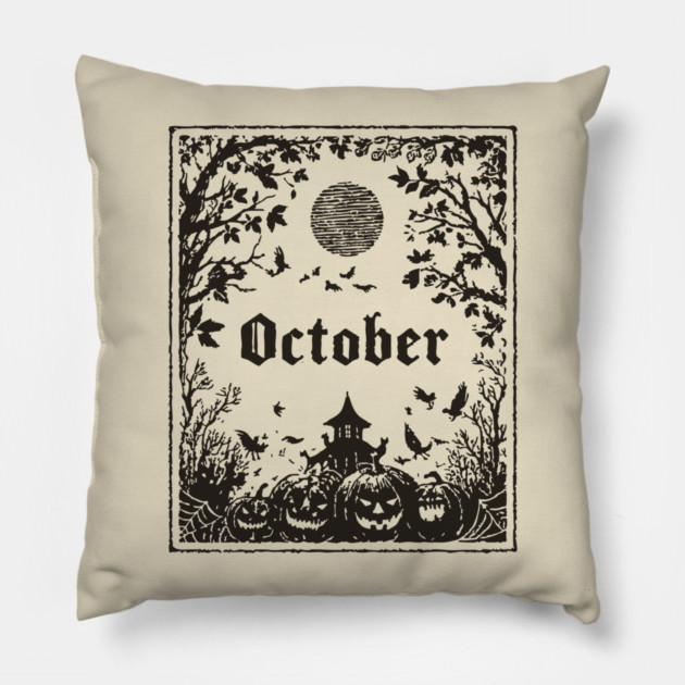 October Haunted House Scene Pillow by TuncGK